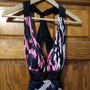 Pink and Black Print Dress